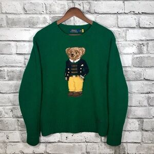 Polo Ralph Lauren Green Bear Crewneck Sweater Medium Wool